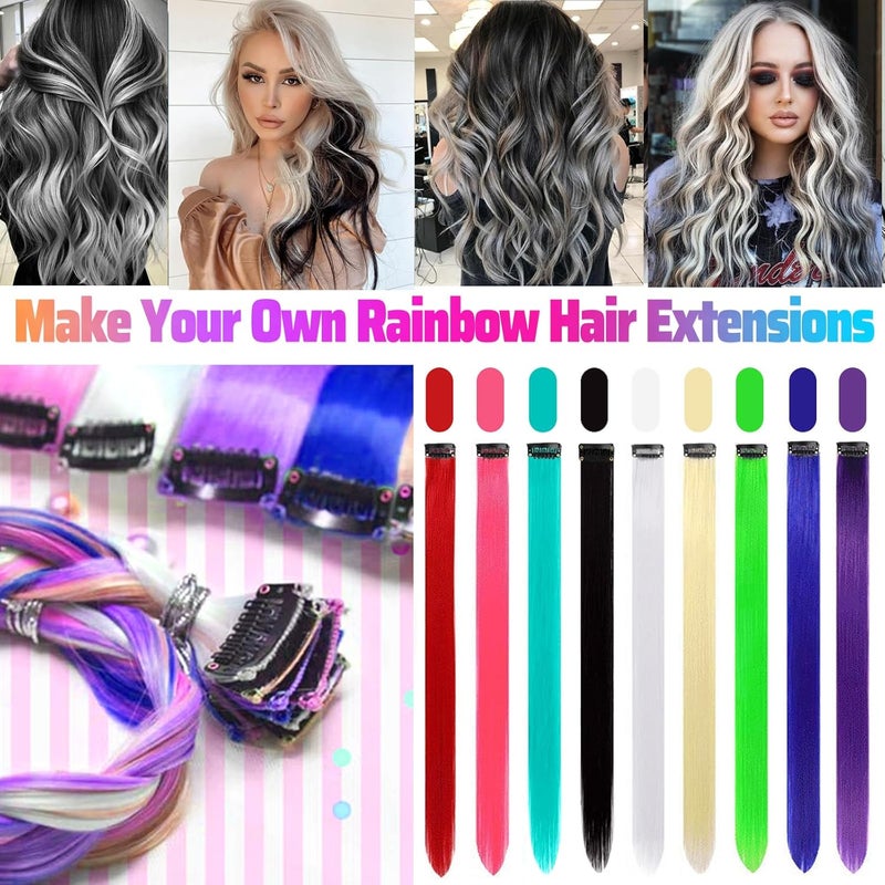 GPOVVIMX 12 PCS Black Hair Extensions Clip in, Colored Party Highlights Extension for Girls Women Synthetic Hairpiece Straight 22 inch - Image 2